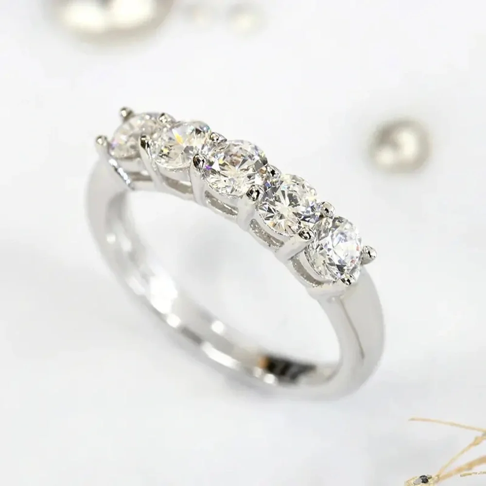 VVS1 Round Lab Dia Prong Half Eternity 925 Silver Wedding Band Ring